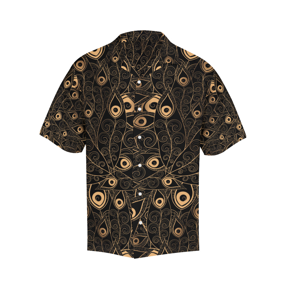 Gold peacock feather pattern Men's All Over Print Hawaiian Shirt