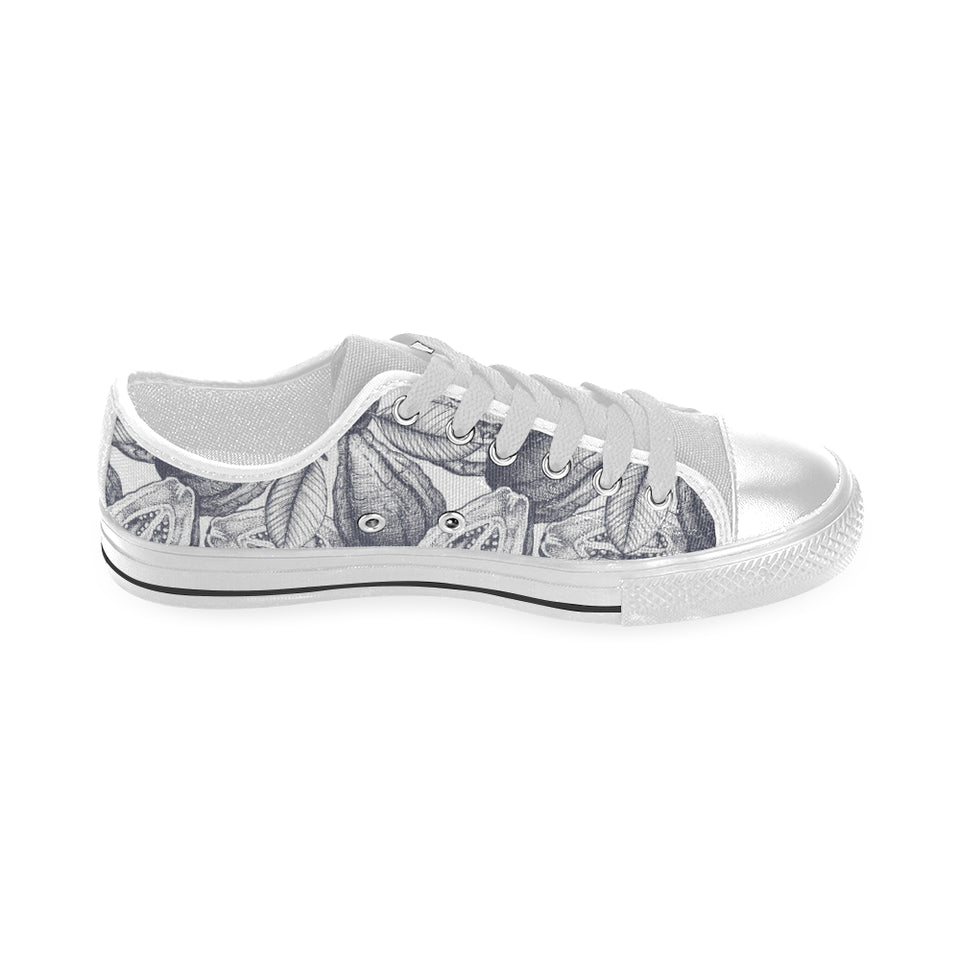 Guava tropical hand drawn pattern Men's Low Top Shoes White