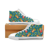 French fries red paper box pattern Men's High Top Canvas Shoes White