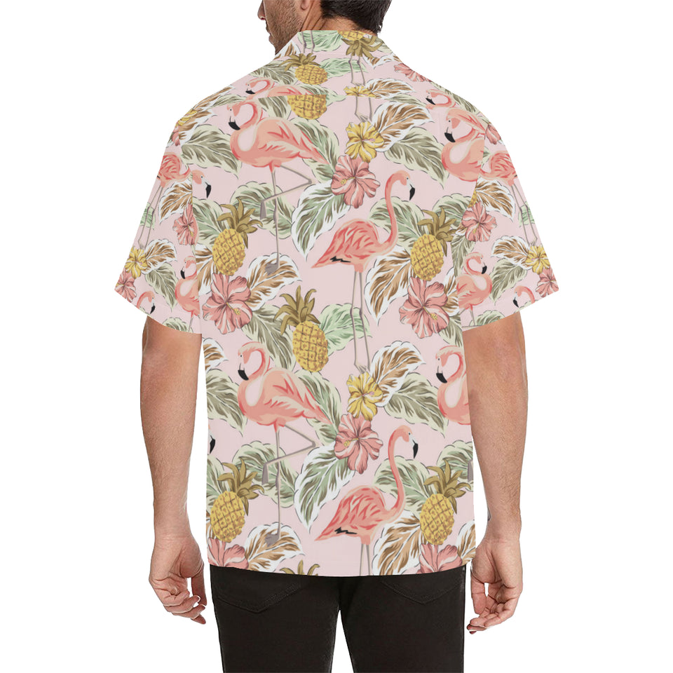 Pink flamingo birds pineapples hibiscus flower pat Men's All Over Print Hawaiian Shirt