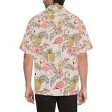 Pink flamingo birds pineapples hibiscus flower pat Men's All Over Print Hawaiian Shirt