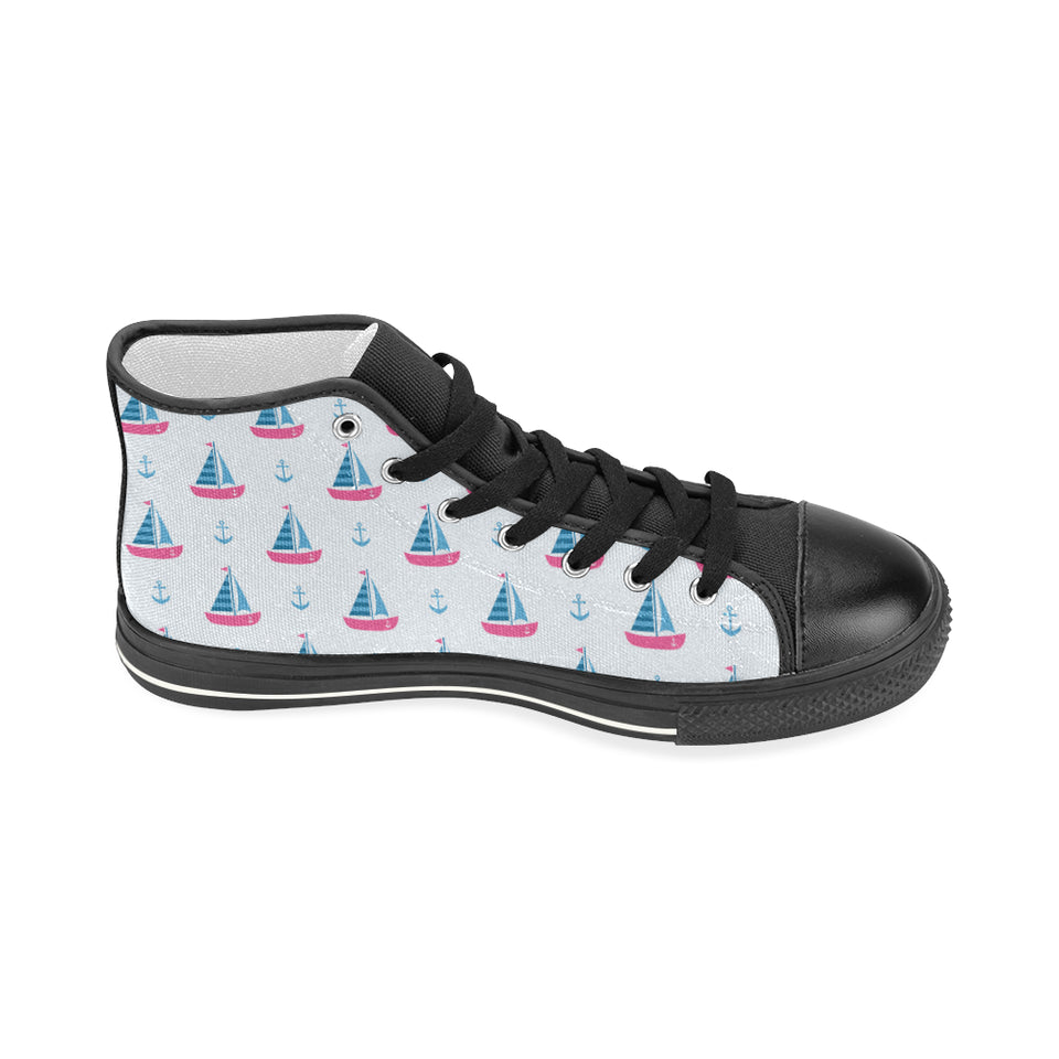 Sailboat anchor pattern Women's High Top Canvas Shoes Black