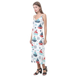 Cute color paper sailboat pattern V-Neck Open Fork Long Dress