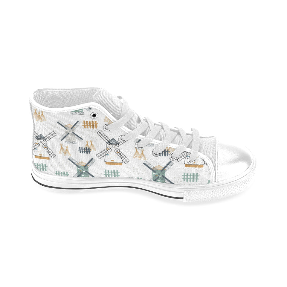 windmill pattern Men's High Top Canvas Shoes White