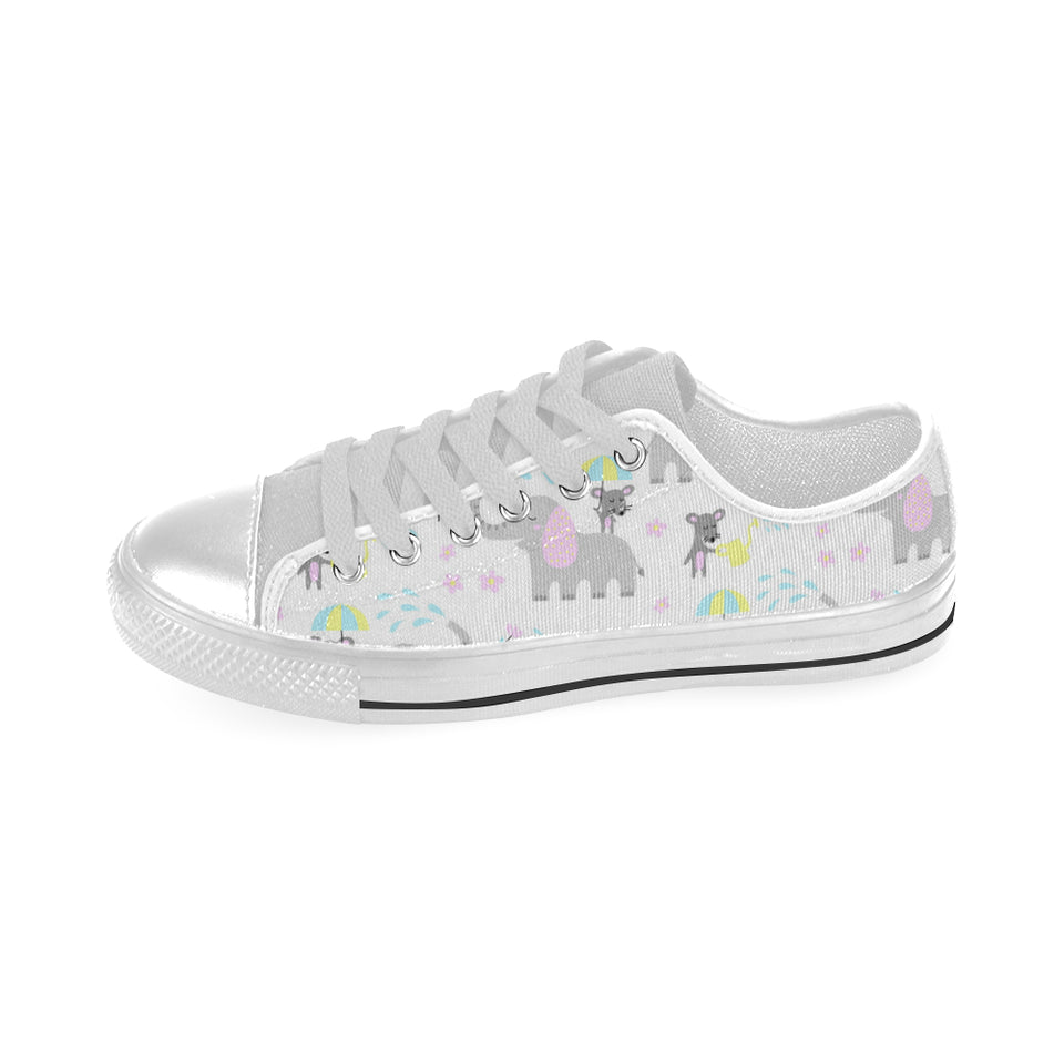 Cute elephant mouse pattern Men's Low Top Canvas Shoes White