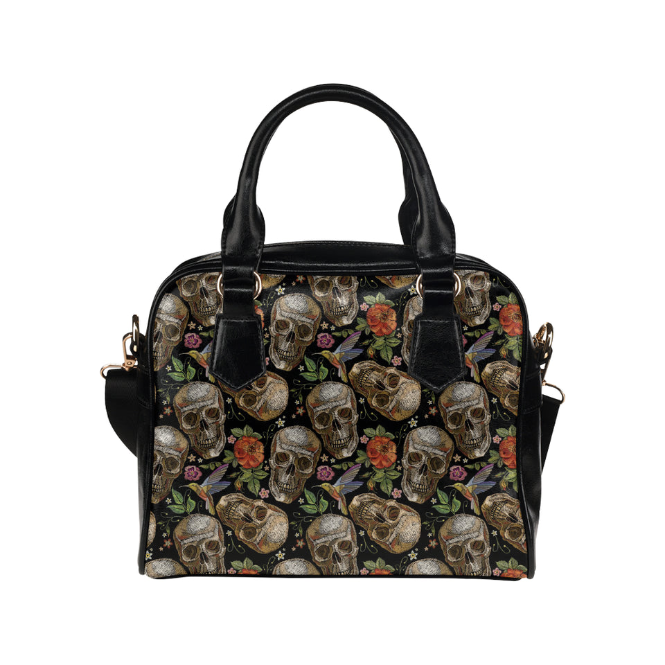 Skull rose humming bird flower pattern Shoulder Handbag