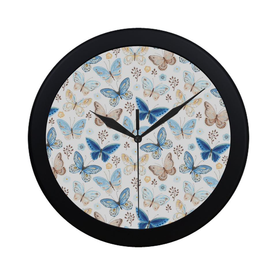 blue butterfly pattern Elegant Black Wall Clock