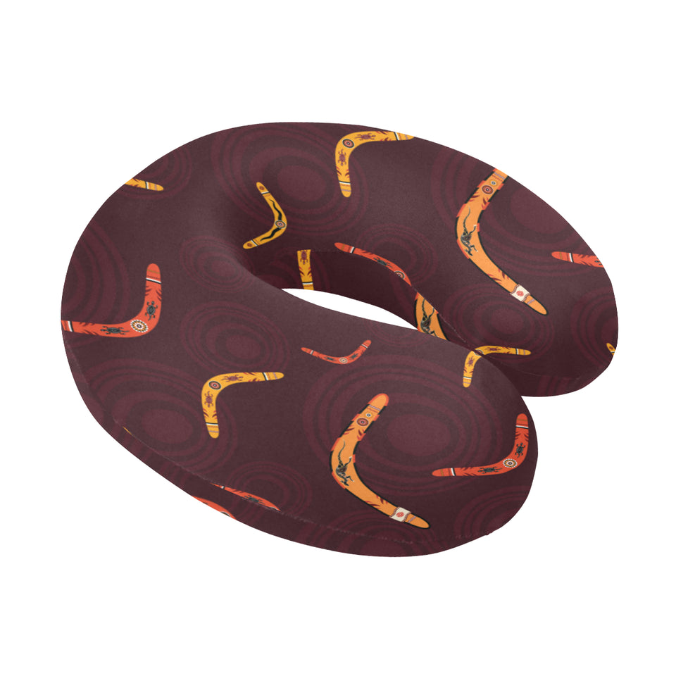 Boomerang Australian aboriginal ornament circle bl U-Shaped Travel Neck Pillow