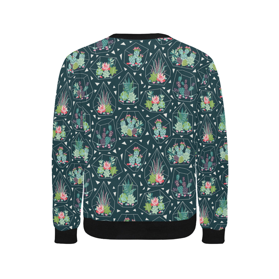 Cactus glass terrarium pattern Men's Crew Neck Sweatshirt