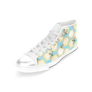 Bee honeycomb pattern Women's High Top Canvas Shoes White