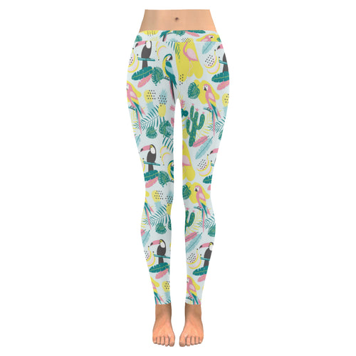 Cute parrot toucan flamingo cactus exotic leaves Women's Legging Fulfilled In US