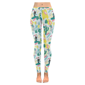 Cute parrot toucan flamingo cactus exotic leaves Women's Legging Fulfilled In US