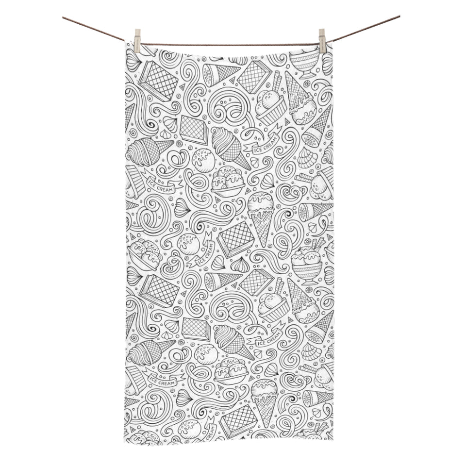 Cartoon hand drawn ice cream black white Bath Towel