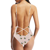 Cute bee flower pattern pink background Women's One-Piece Swimsuit