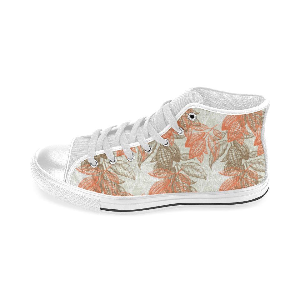 Cocoa beans Cocoa tree pattern Men's High Top Canvas Shoes White