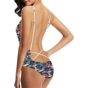 Blue red dragon cloud pattern Women's One-Piece Swimsuit