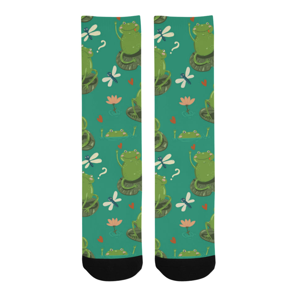 Cute frog dragonfly design pattern Crew Socks