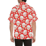 Cute Maneki neko cat red background Men's All Over Print Hawaiian Shirt