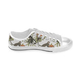 Monkey red hibiscus flower palm leaves floral patt Men's Low Top Canvas Shoes White