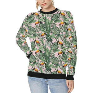 Toucan tropical green jungle palm pattern Women's Crew Neck Sweatshirt