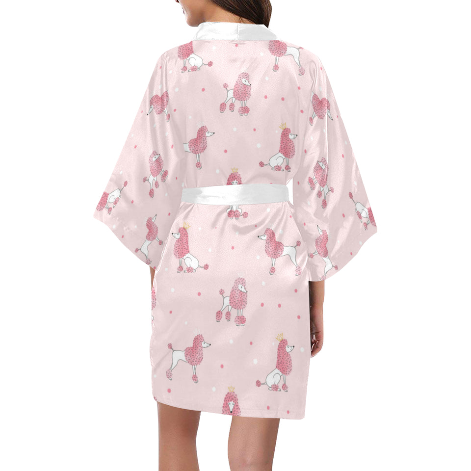 Poodle dog pink color theme Women's Short Kimono Robe
