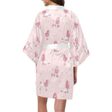 Poodle dog pink color theme Women's Short Kimono Robe