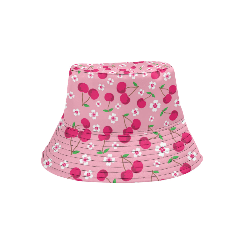 cherry flower pattern pink background Unisex Bucket Hat