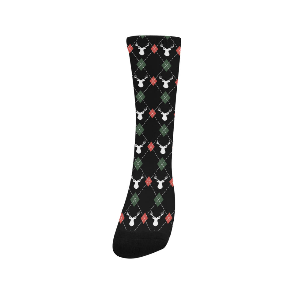 Deer Christmas new year pattern argyle Crew Socks
