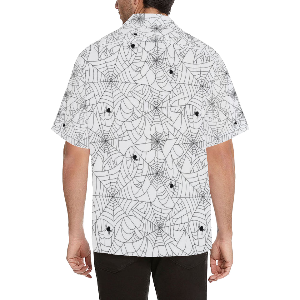 Spider web cobweb pattern white background Men's All Over Print Hawaiian Shirt