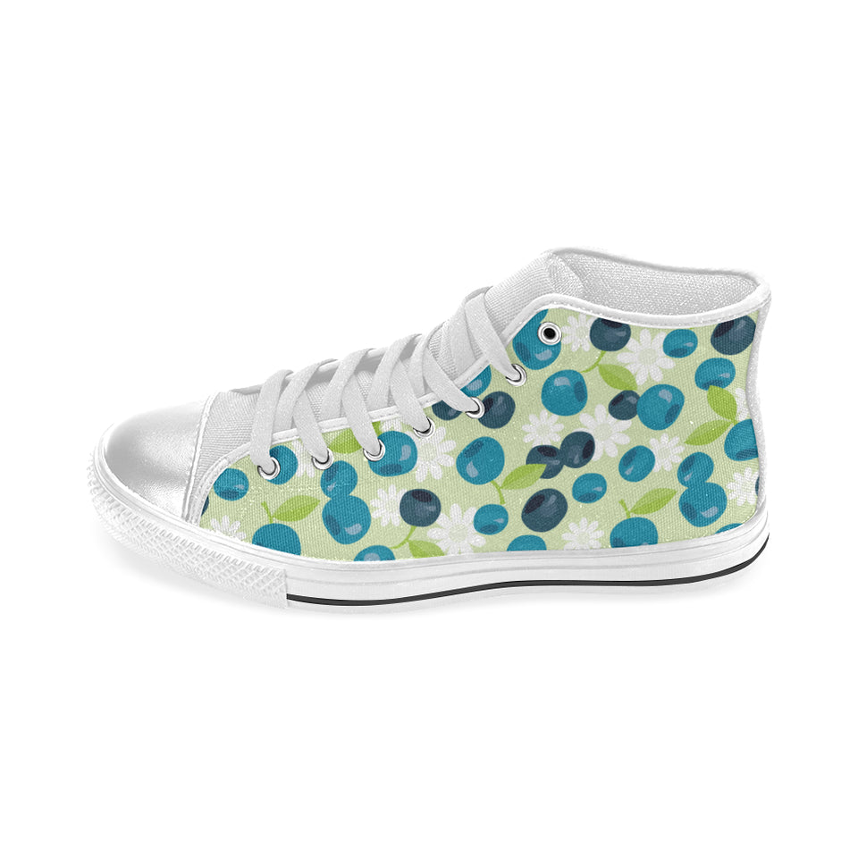 blueberry flower pattern Women's High Top Canvas Shoes White