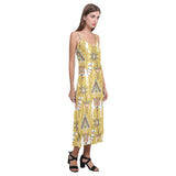 Camels ethnic motif pattern V-Neck Open Fork Long Dress