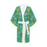 Cute frog dragonfly design pattern Women's Short Kimono Robe