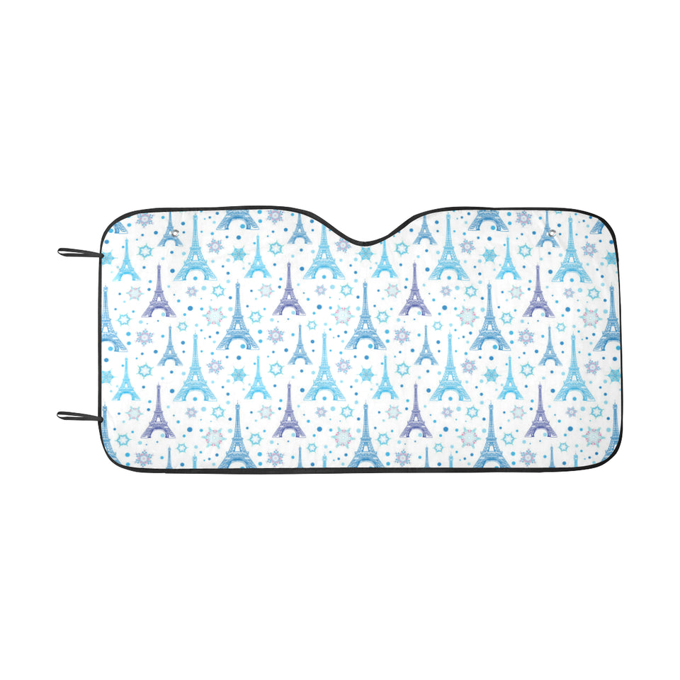 Blue Eiffel Tower Theme Pattern Print Design 01 Car Sun Shade