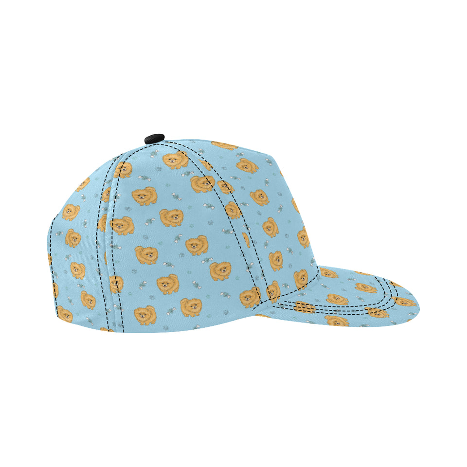Brown cute pomeranian blue blackground All Over Print Snapback Cap