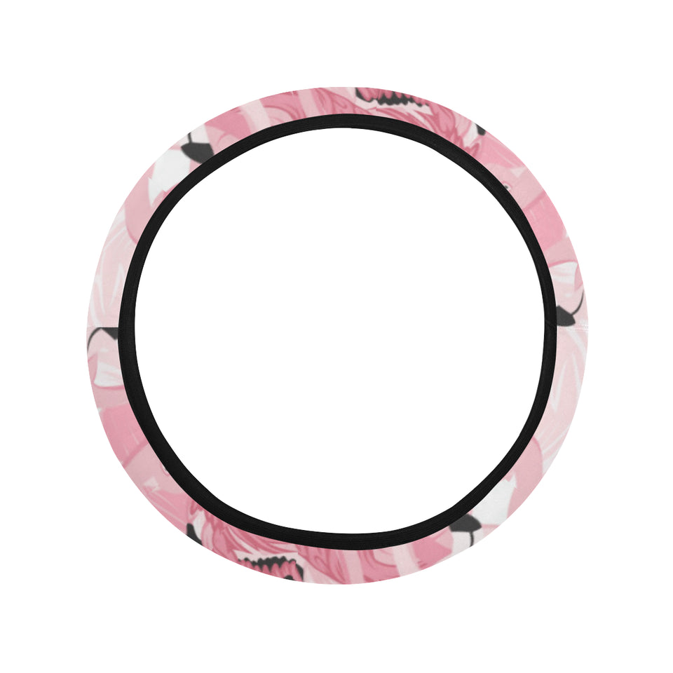 Pink flamingos pattern background Car Steering Wheel Cover