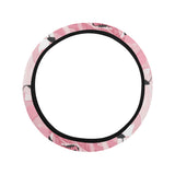 Pink flamingos pattern background Car Steering Wheel Cover