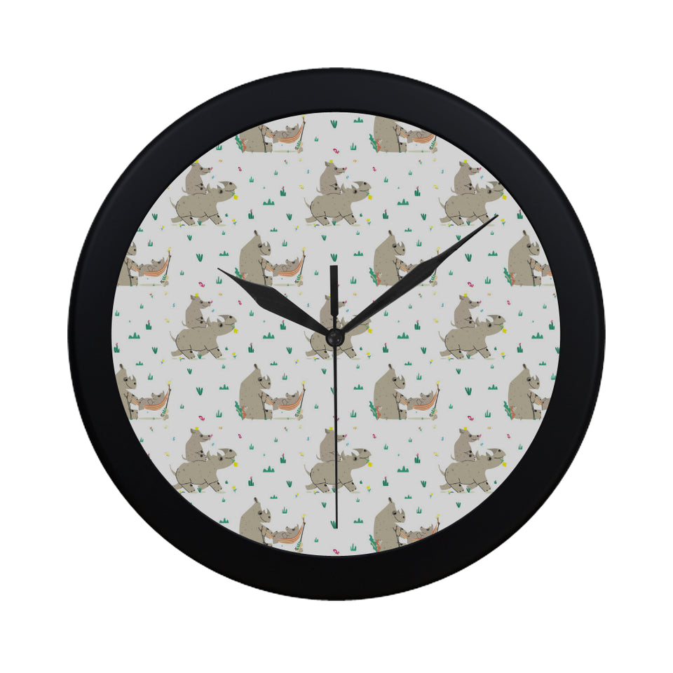 Cute Rhino pattern background Elegant Black Wall Clock