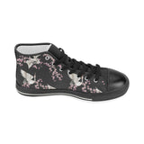 Japanese crane pink sakura pattern Women's High Top Canvas Shoes Black