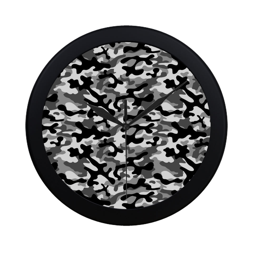 Black white camouflage pattern Elegant Black Wall Clock
