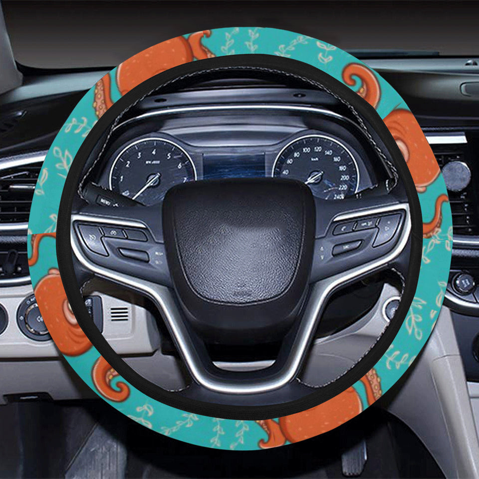 Octopus turquoise background Car Steering Wheel Cover