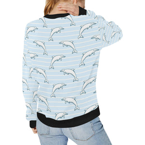 Dolphin blue striped background Women's Crew Neck Sweatshirt