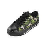 White orchid flower tropical leaves pattern blackg Men's Low Top Canvas Shoes Black
