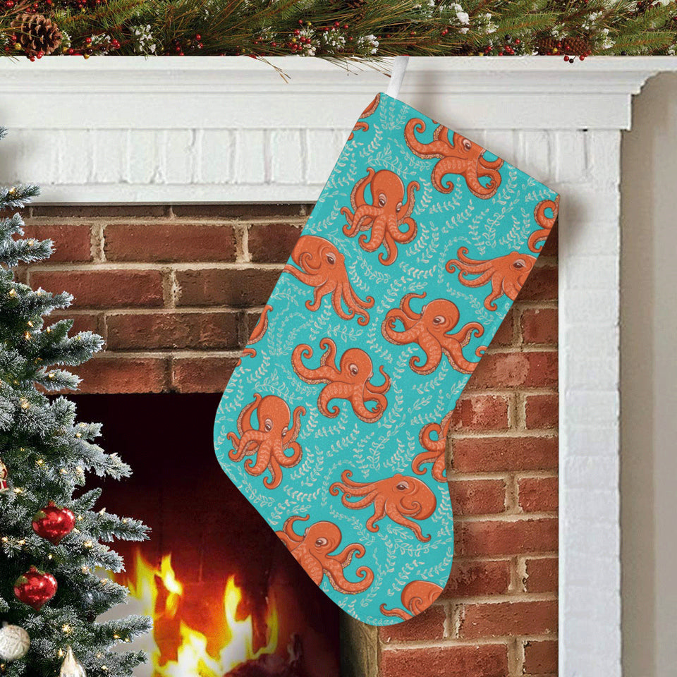 Octopus turquoise background Christmas Stocking