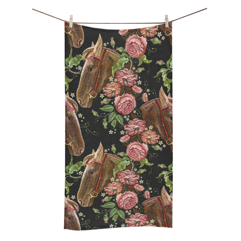 Horse head wild roses pattern Bath Towel