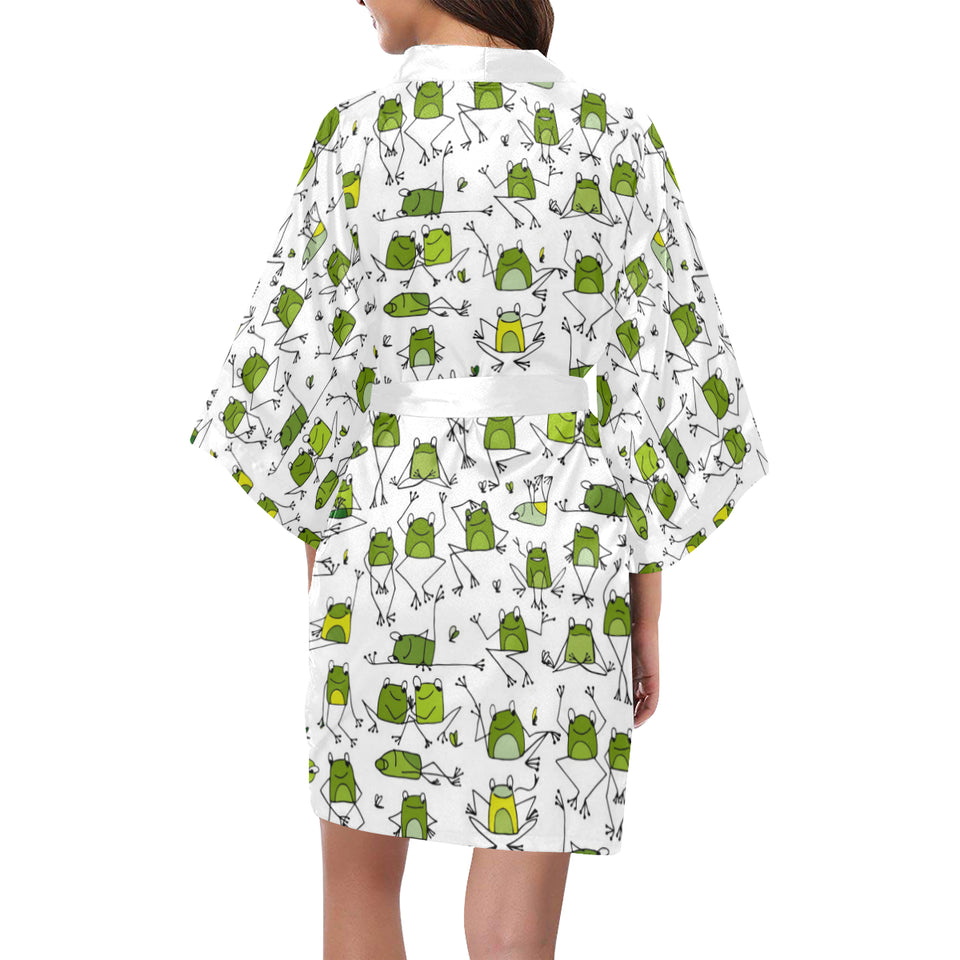 Sketch funny frog pattern Women's Short Kimono Robe