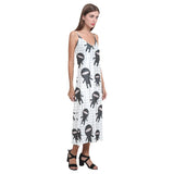 Ninja pattern plaid background V-Neck Open Fork Long Dress
