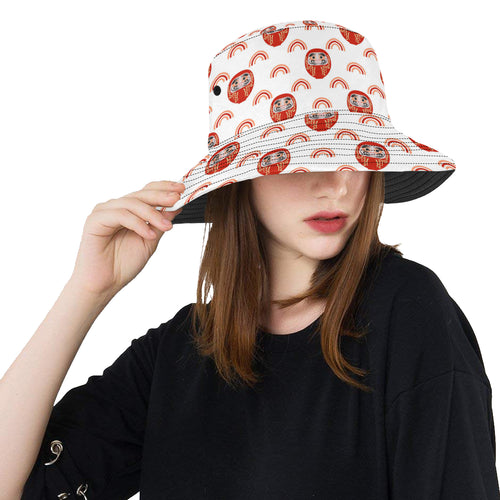 Daruma japanese wooden doll design pattern Unisex Bucket Hat