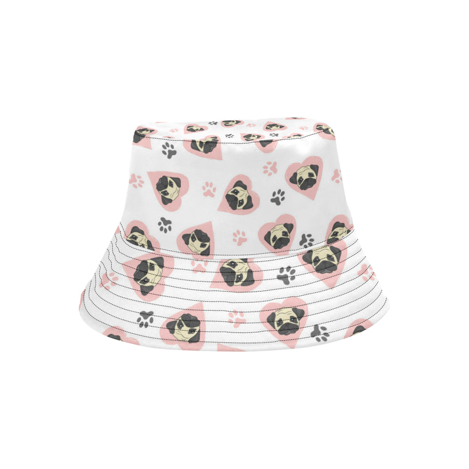Cute pugs pink heart paw pattern Unisex Bucket Hat