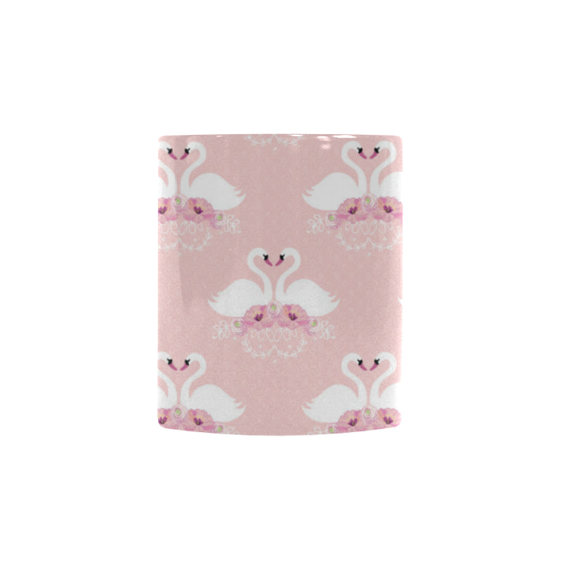 White swan and flower love pattern Morphing Mug Heat Changing Mug