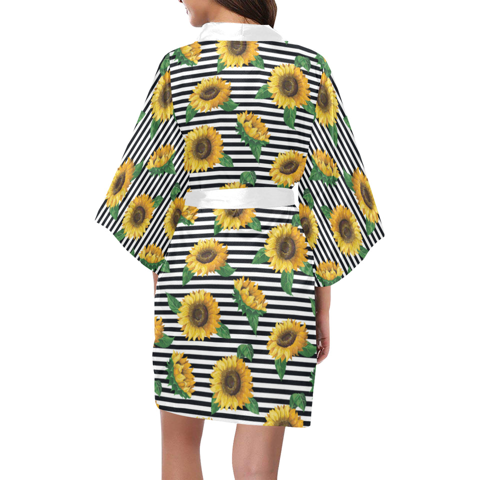 sunflowers ribbon background Women's Short Kimono Robe